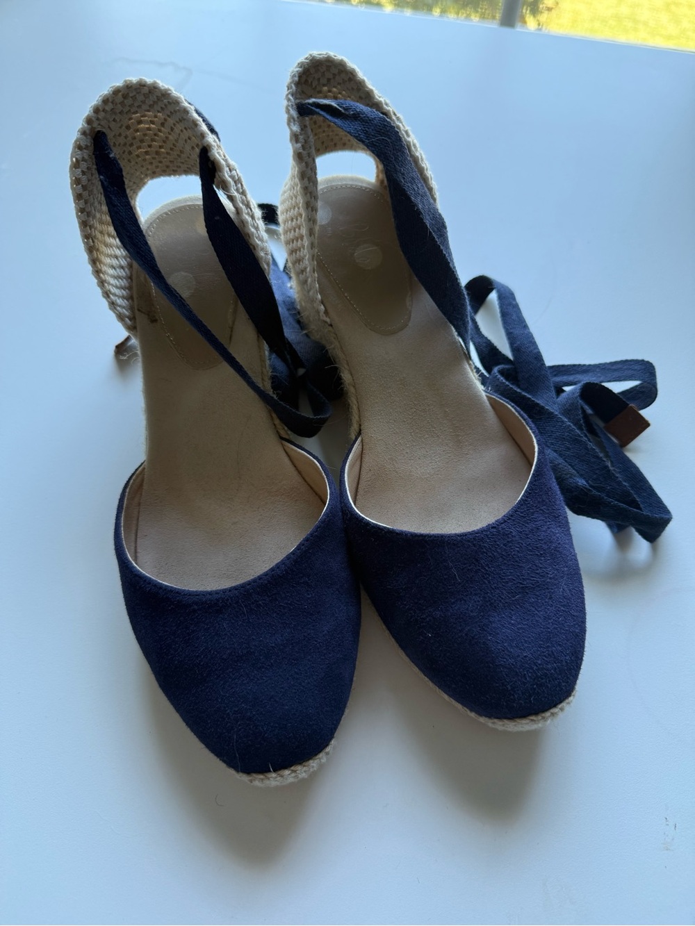 Boden Women’s Navy Espadrille Wedge Sandals with Ankle Wrap 38/7.5